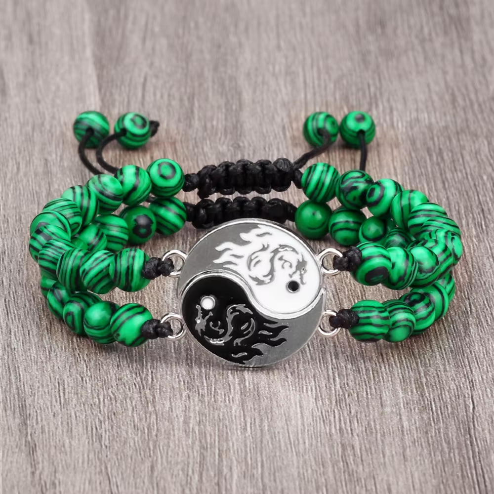 Predator Q1 Oceanstonewood – pánské náramky, zelená, sada 2 kusy, Yin Yang - Obrázek 2