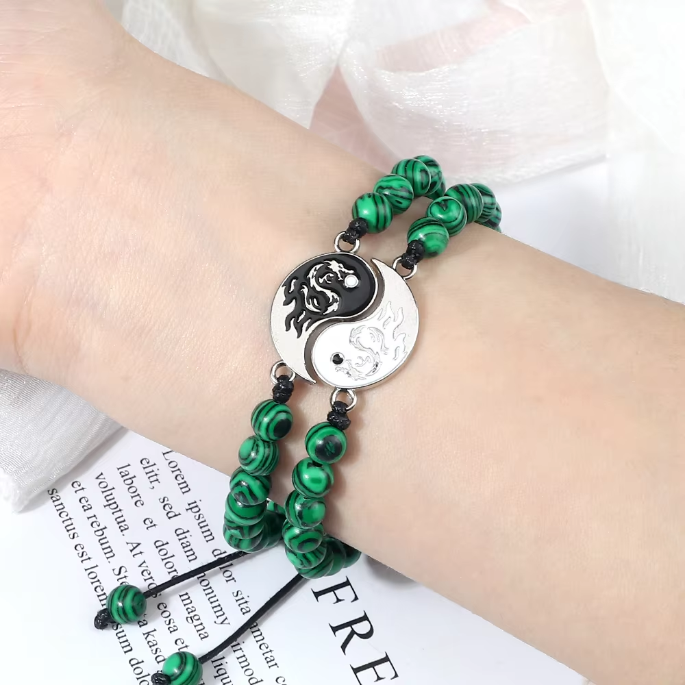 Predator Q1 Oceanstonewood – pánské náramky, zelená, sada 2 kusy, Yin Yang - Obrázek 3