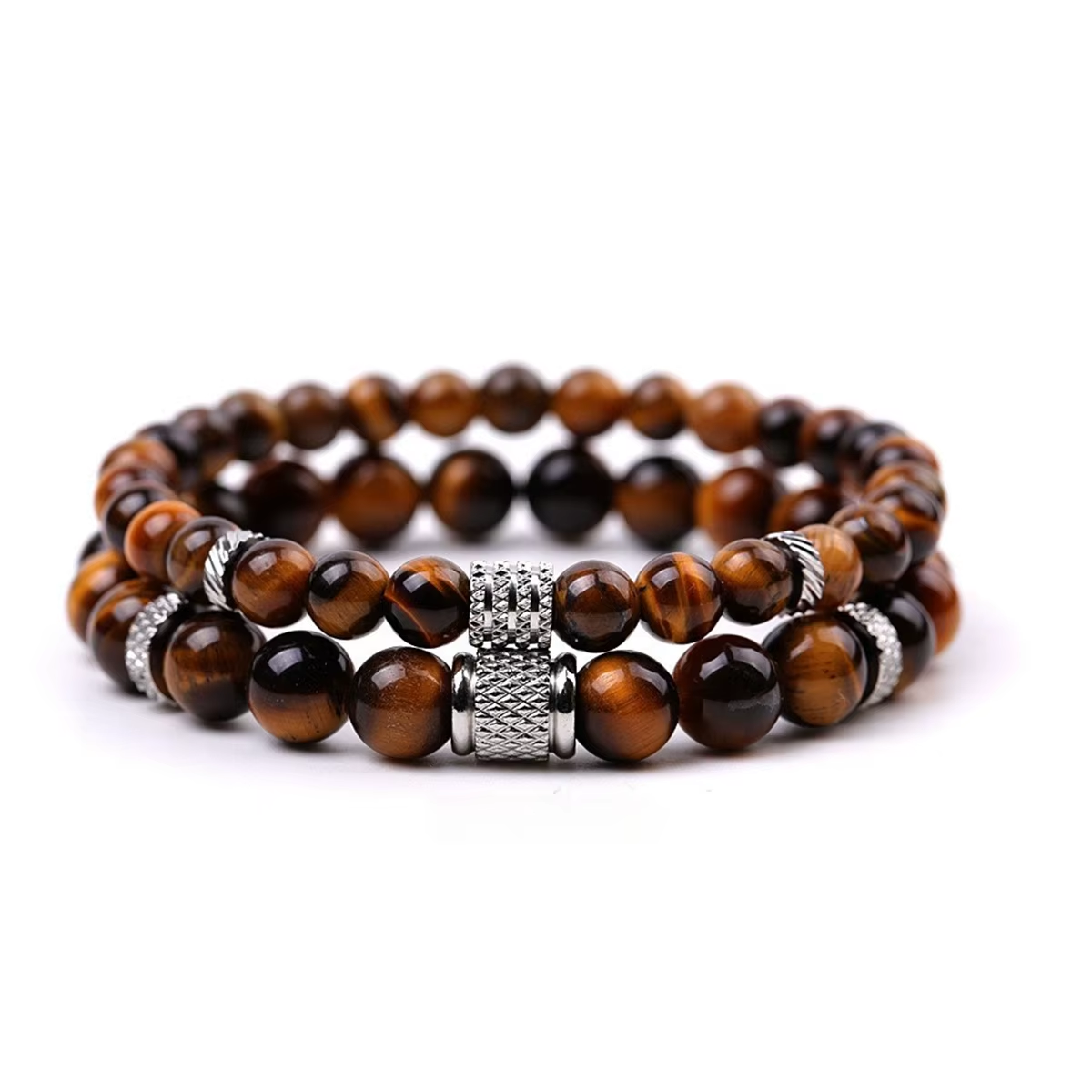 Silver Star Marblewood – dámské náramky, hnědá, Tiger Eye, sada 2 kusy