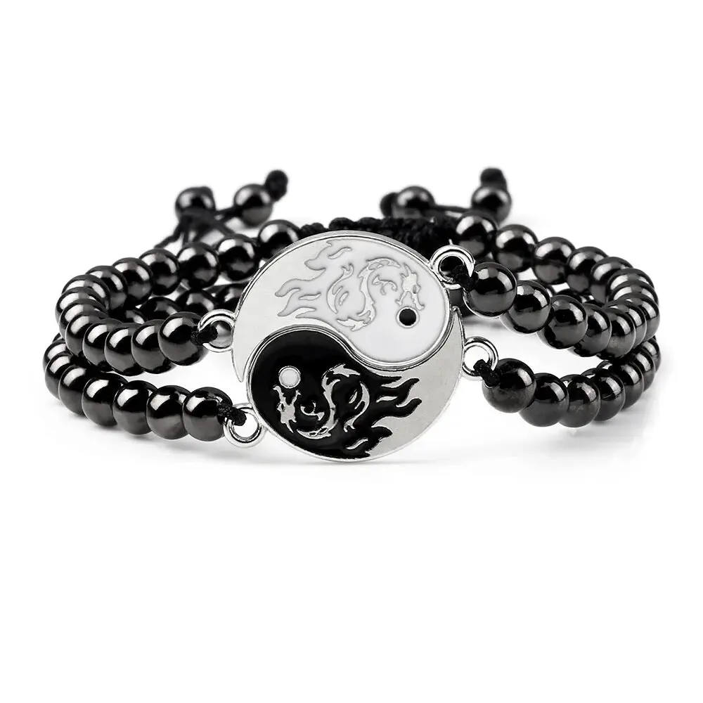 Predator Q1 Capella – pánské náramky, černá, sada 2 kusy, Yin Yang