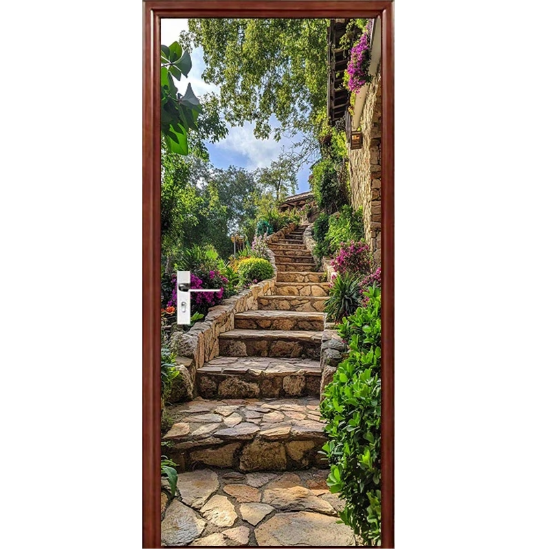 Predator Q1 - samolepící tapeta 2D na dveře, zahrada s kamennou cestou