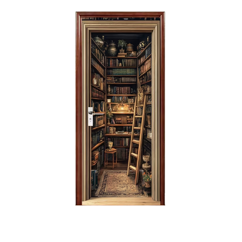 Predator Q1 - samolepící tapeta 2D na dveře, nástěnná malba knihovny