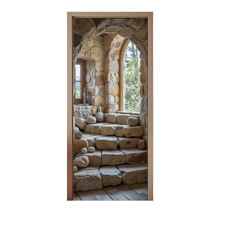 Predator Q1 - samolepící foto tapeta 2D na dveře, s kamenným vzhledem