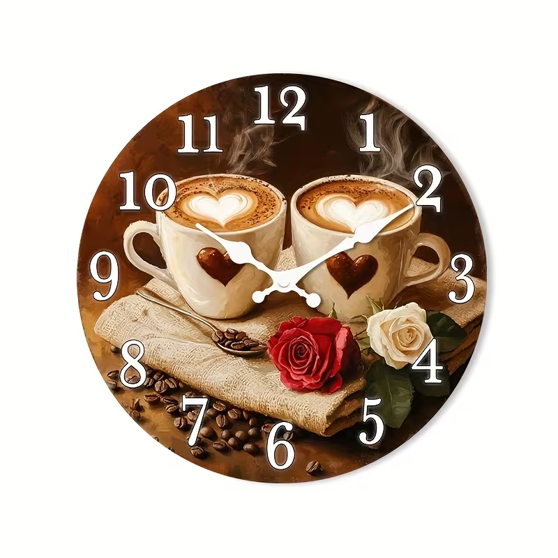 Predator Q1 - nástěnné hodiny s designem kávy a růží, 30cm x 30cm