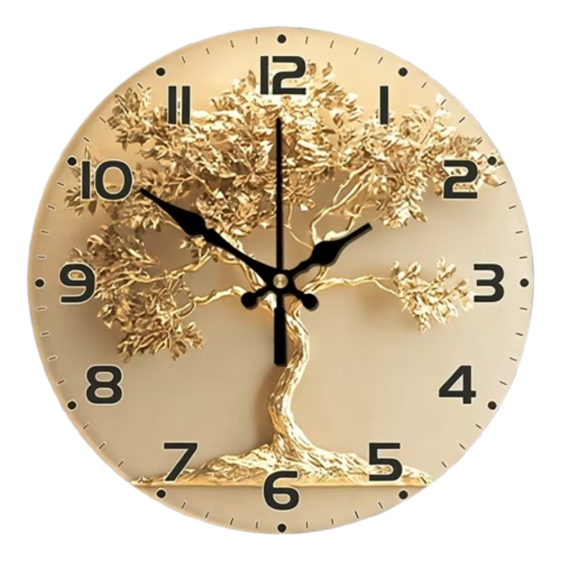 Predator Q1 - nástěnné hodiny se vzorem zlatý strom života, 40cm x 40cm