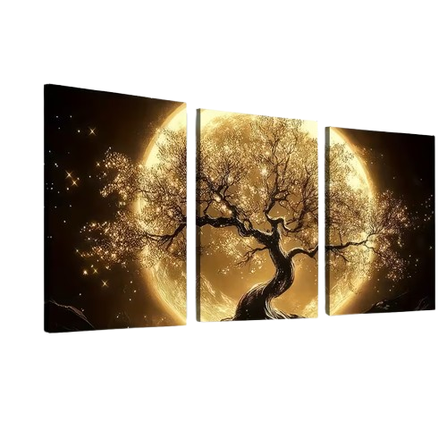 Predator Q1 - obraz SET 3 kusy, zarámované plátno, strom života, měsíc