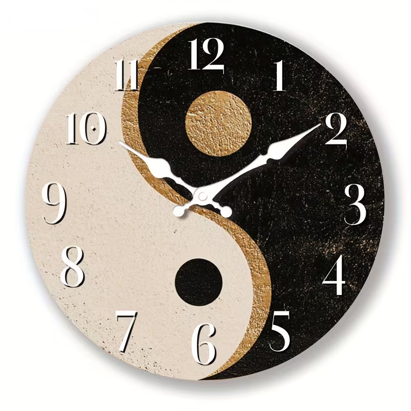 Predator Q1 - nástěnné hodiny v retro stylu se symbolem Yin-Yang 30cm x 30cm